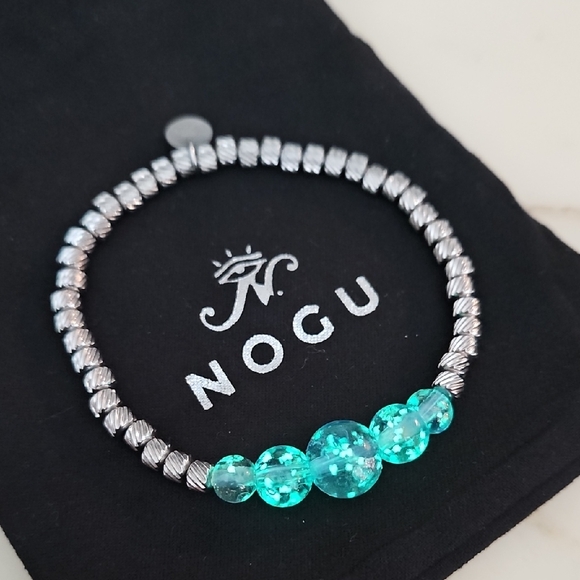 Nogu Indigo and Silver Beaded Stretch Bracelet *Glows* - Picture 4 of 7